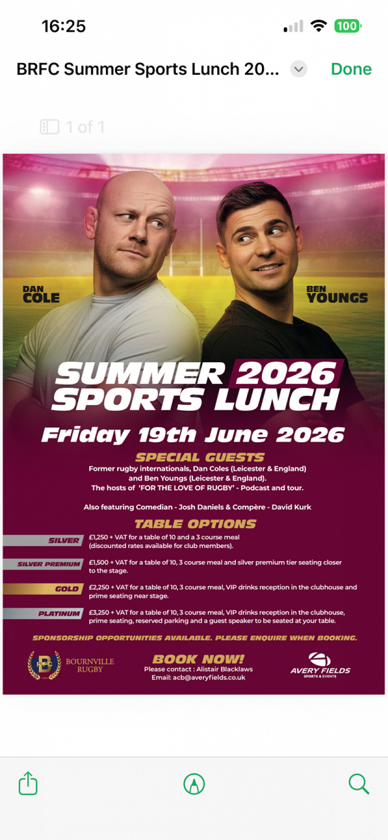 BOURNVILLE RUGBY SUMMER SPORTS LUNCH